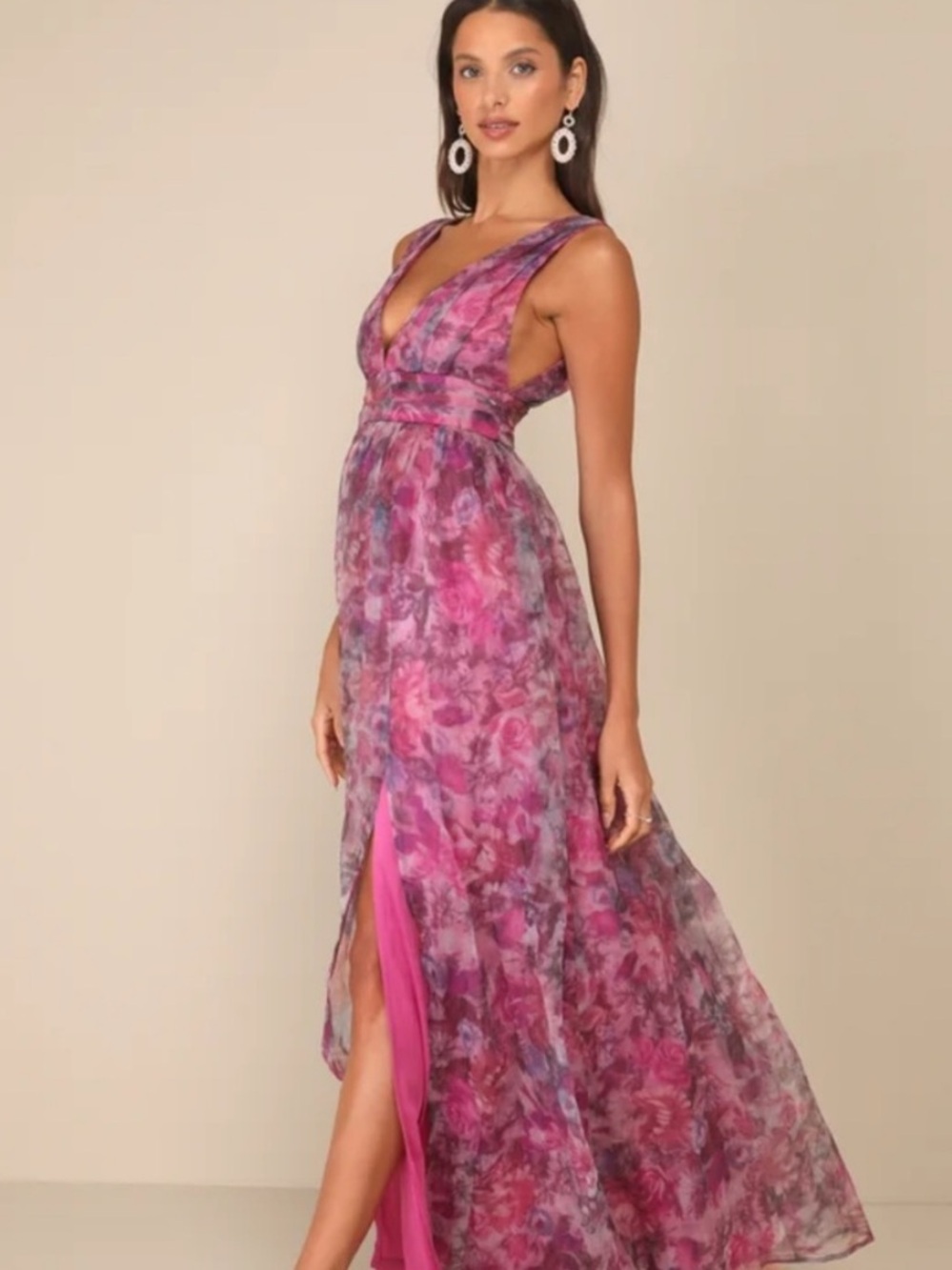 NWT Lulus Garden Floral Romance Sheer V-Neck Maxi Dress Sz Med